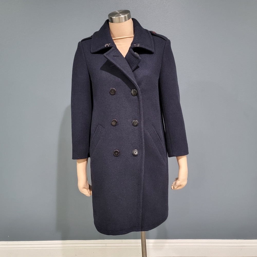 Katherine Hamnett navy blue wool blend pea coat 8 - Picture 2 of 11